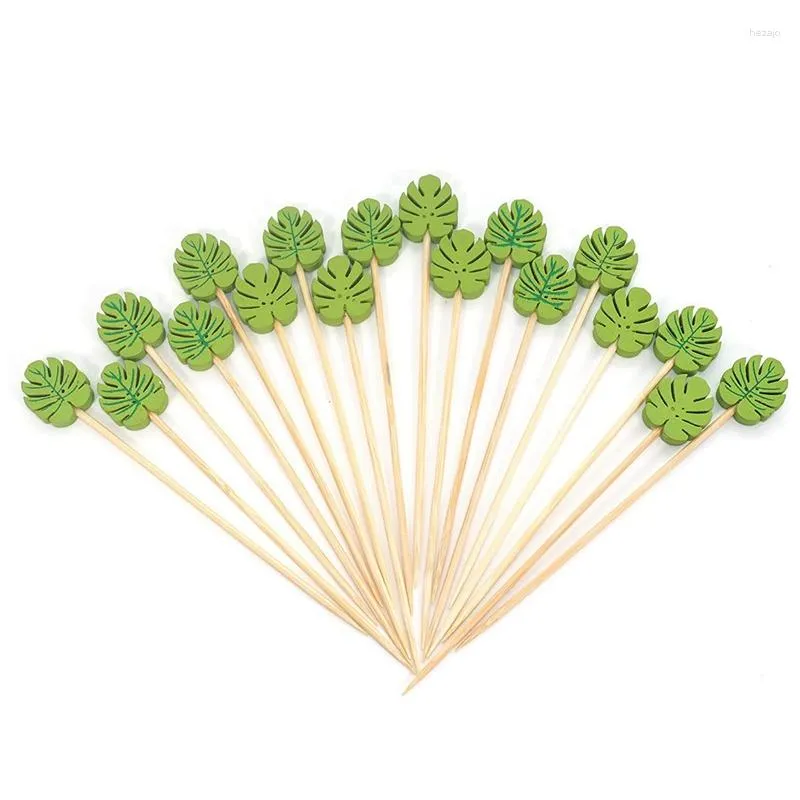 Forks 400Pc Bamboo Pick Buffet Tropical Leaves Cupcake Fruit Fork Dessert Salad Stick Cocktail Skewer For Party Decor