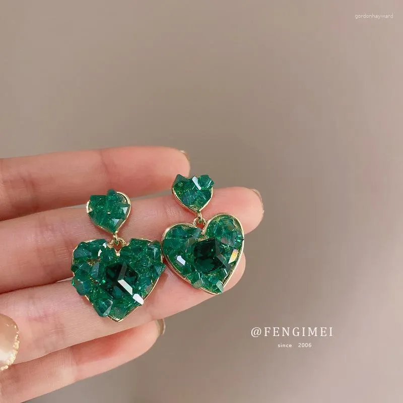 Dangle Earrings Women's Delicate Earring Romantic Korean Fashion Jewellery Green Heart Exquisite Trendy Jewelry