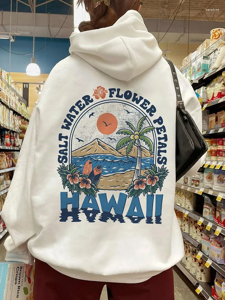 Sudadera con capucha para mujeres Hawaii Sain Water Flower Petals imprimidos para mujeres casuales cómodos cómodos calientes calientes tendencia de sudadera de gran tamaño hembra