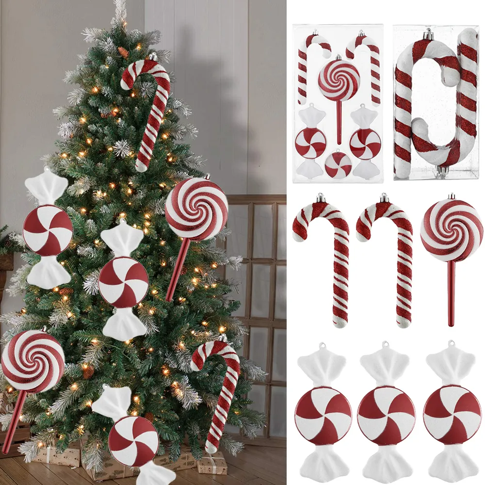 Dekoracje świąteczne duże pvc cukierki świąteczne wisiorek świąteczny drzewo wisząca laska czerwona i biała pomalowane dekoracje do domu na przyjęcie bożonarodzeniowe 230904