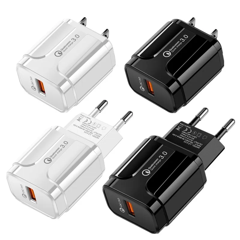 Qualcomm 3.0 Charge rapide Adaptateur de voyage à charge rapide Prise américaine Prise UE 5 V/3 A 9 V/2 A 12 V/1,6 A 18 W Chargeur mural pour iPhone iPad Samsung LG Huawei Xiaomi