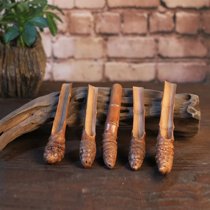 Spoons Natural Bamboo Root Tea Spoon Caddy Handmade Kung Fu Ceremony Utensils Carving 230901