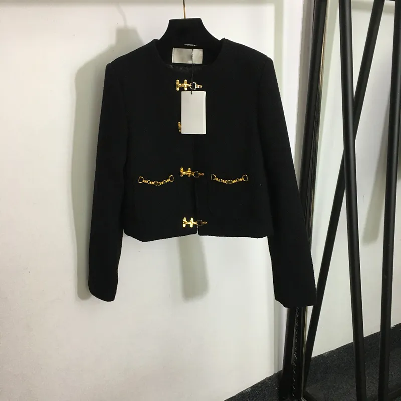 Vestes de luxe de noël avec chaîne en or, manteaux de styliste pour femmes, veste Cardigan classique à Double poche pour dames, veste d'extérieur