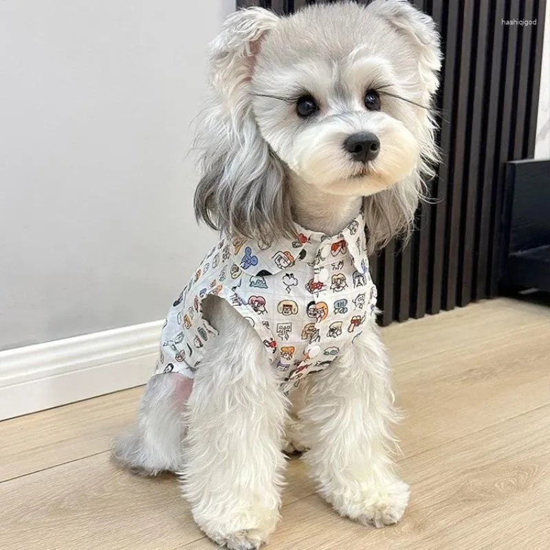 Abbigliamento per cani Camicia senza maniche per cartoni animati Abbigliamento Cuccioli Camicie alla moda Abbigliamento per cani di piccola taglia Gatto Estate Sottile Schnauzer Ragazzo Carino Prodotti per animali domestici