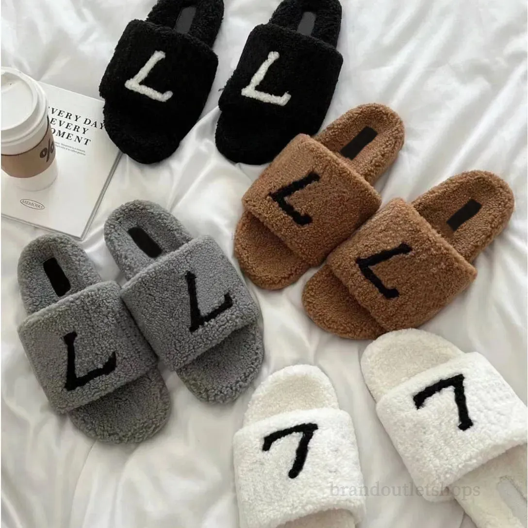 Neue Stil Luxus Slide Designer Mode Frauen Wolle Sandalen Warme Komfort Hausschuhe Frau Slipper Schuhe Herbst Winter Slides Scuffs Sandale bequemen Flip Flop