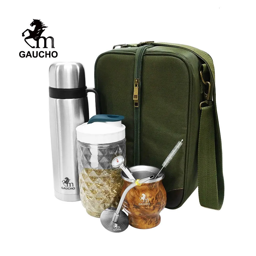 Tea Cups 1 SetLot Gaucho Yerba Mate Travel Kits Is Convenient For Loading Stainless Thermos Gourds Bombilla Straw Can 230901