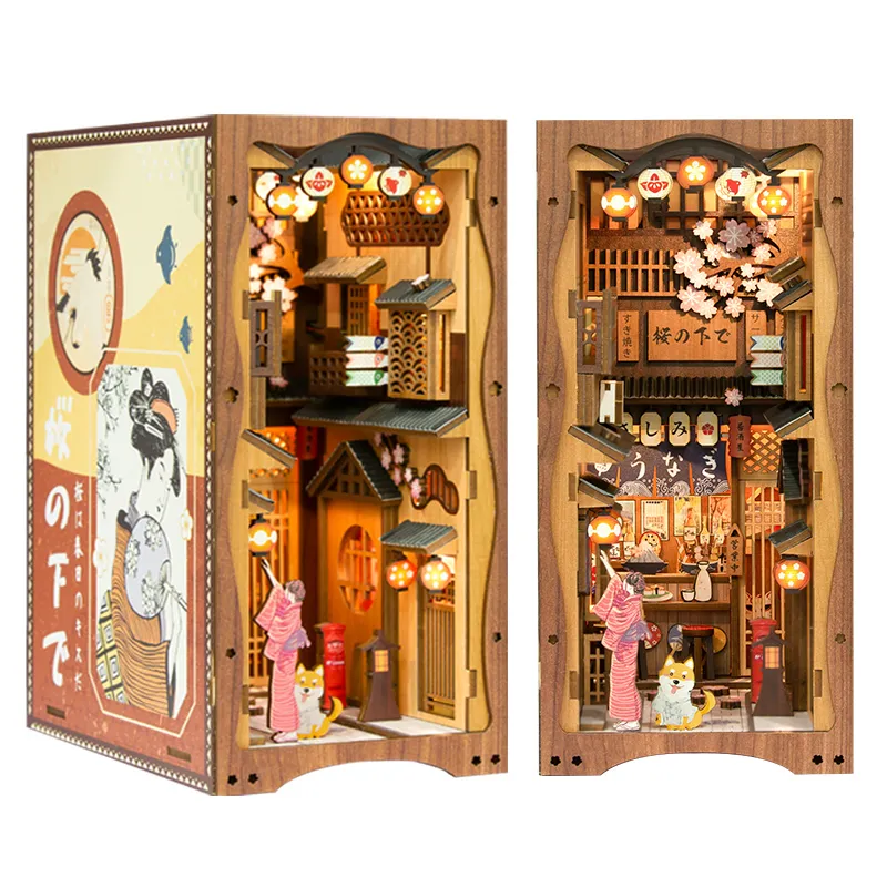 Diy Book Nook Bibliothèque en bois Étagère Insert Doll House Bookend  Dollhouse Casa Miniature Enfants Jouets Cadeaux d'anniversaire Serre-livres
