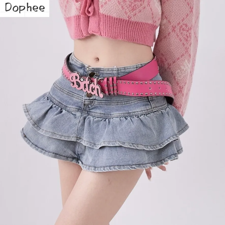 DHgate High Waisted Denim Ruffle Skirt for Women Spring Summer Preppy Style Apparel