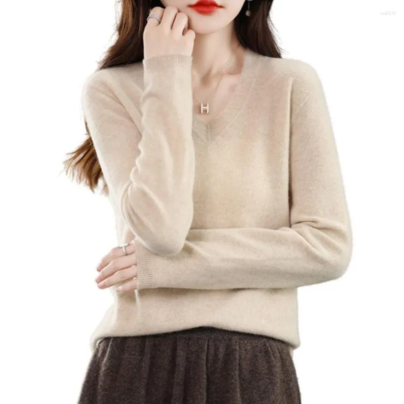 Women's Sweaters Merino Wool Pullovers Autumn Winter Female V-Neck Clothes Long SLeeve Soft Jumper Tops Spring