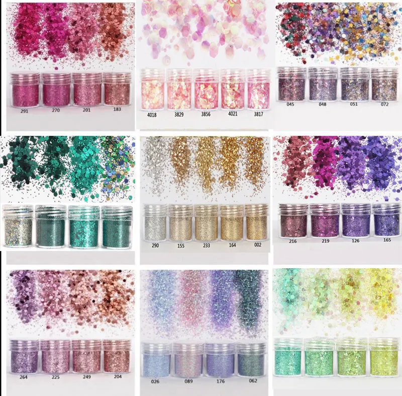 Nail Glitter 4PCSSet4Color Set x10ml Mix Nail Art Glitter Powder 0.2mm 1mm 2mm Glitter 3D Nail Art Decoration for Nail Art Decoration 45 230904