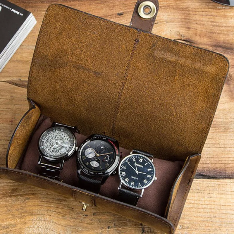 Watch Boxes Box Mens Bracelets Retro Case Single Slot Pocket Crazy Horse Miss