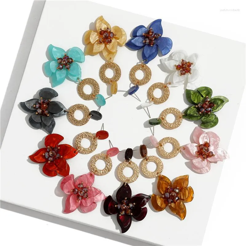 Orecchini pendenti Versione giapponese e coreana del pendente a forma di fiore ad anello lungo in acrilico in stile retrò