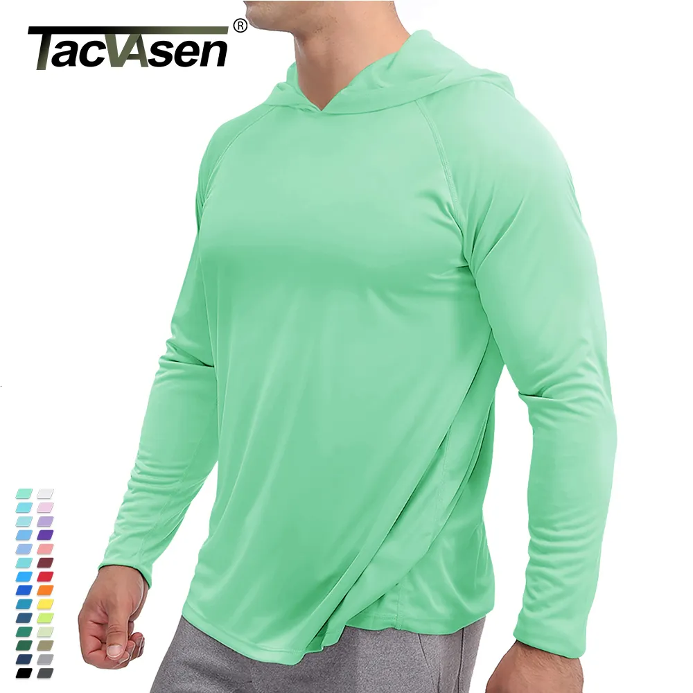 Herr t-shirts tacvasen upf 50 Sun Protection T-shirts Mens Long Sleeve Hoodie Casual Quick Dry T Shirts Outdoor Hike Sports Run Pullover Tops 230901