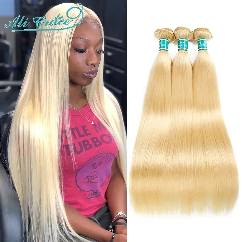 Perruques en dentelle AliGrace cheveux brésiliens cheveux raides paquets blonds 613 cheveux humains tissage droit 1 3 4 paquets Remy miel blond cheveux tisse 230901