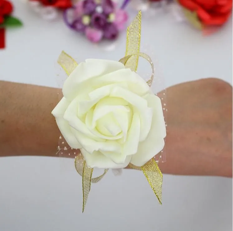 Hot New Bride Bridesmaid Wrist Flower Corsage Bridesmaid Sister Hand Flower Wedding Ball Artificial Silk Flower Bracelet