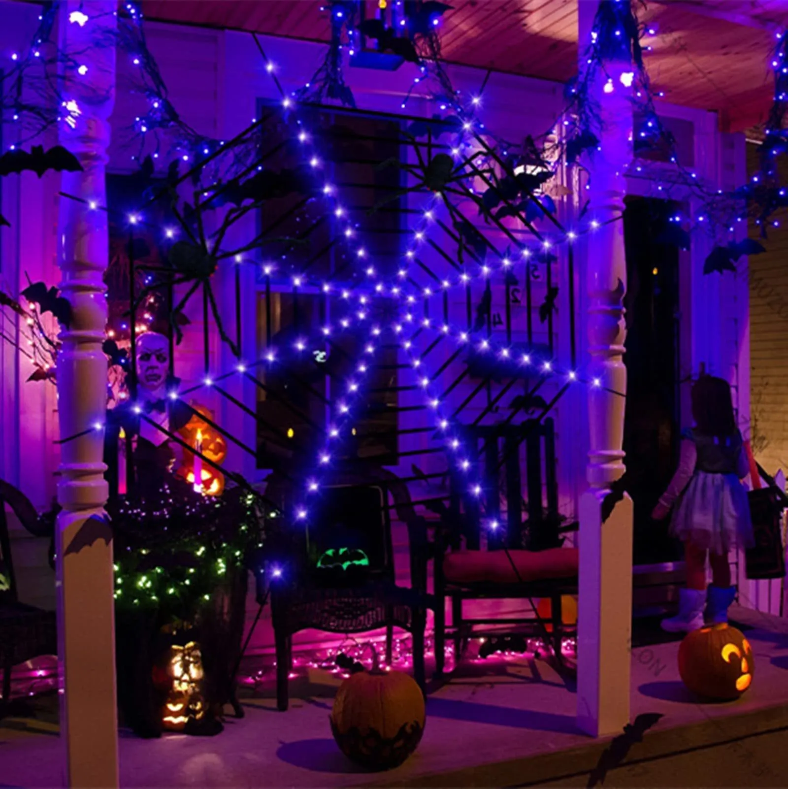 Other Event Party Supplies Halloween Spider Web Lights 3.6meter Giant LED Spider Net for Indoor Outdoor Halloween Garden Yard Haunted House Decoration 230904