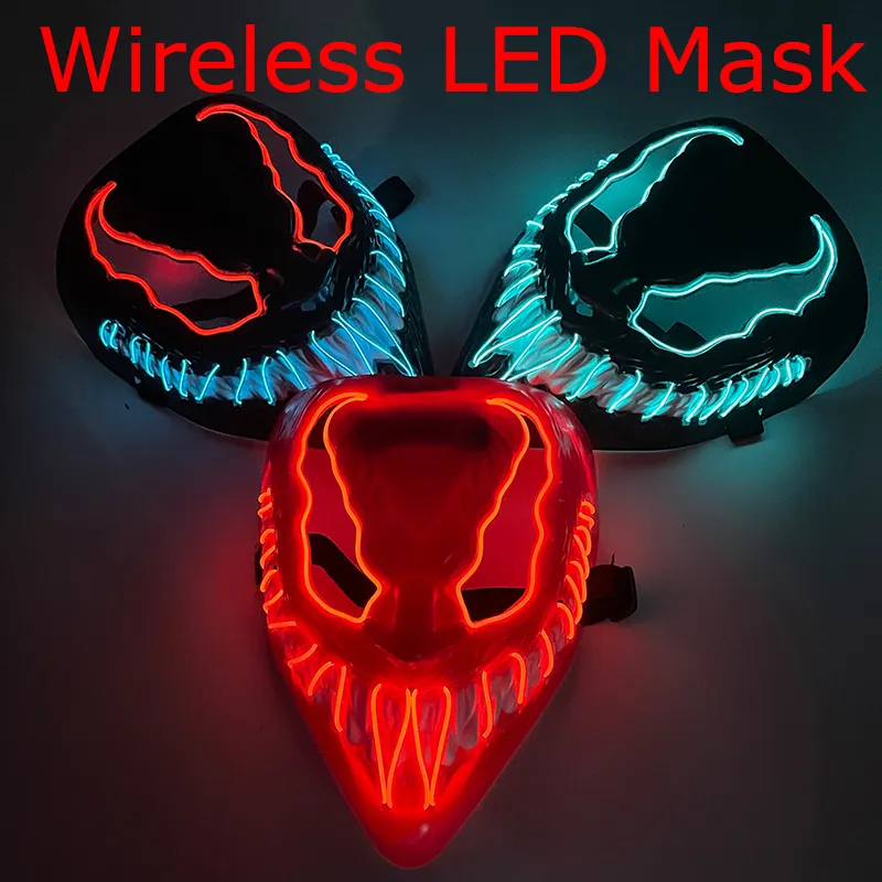 Party Maskers Draadloos LED Masker Gloeiend Horrible Grappig Volgelaatsmasker Cosplay Halloween Festival Decoratie 230901