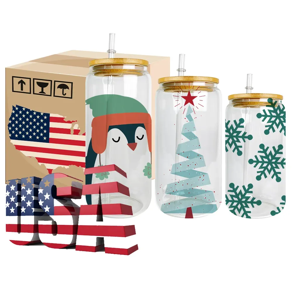 Entrepôt CA USA 16oz canette en verre dépoli transparent par sublimation vierge avec couvercle en bambou et paille en plastique canette de bière en forme de verres pour l'impression bricolage 50 pièces/caisse