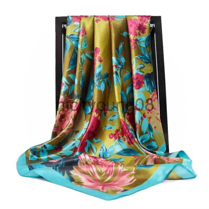 Hanger Sjaals 90*90cm Mode Zijde Satijn Halsdoeken Dames Vierkante Sjaals Bloemen Gedrukt Hoofddoek Hijab Vrouwelijk kantoor Dames Foulard Uitlaat x0904