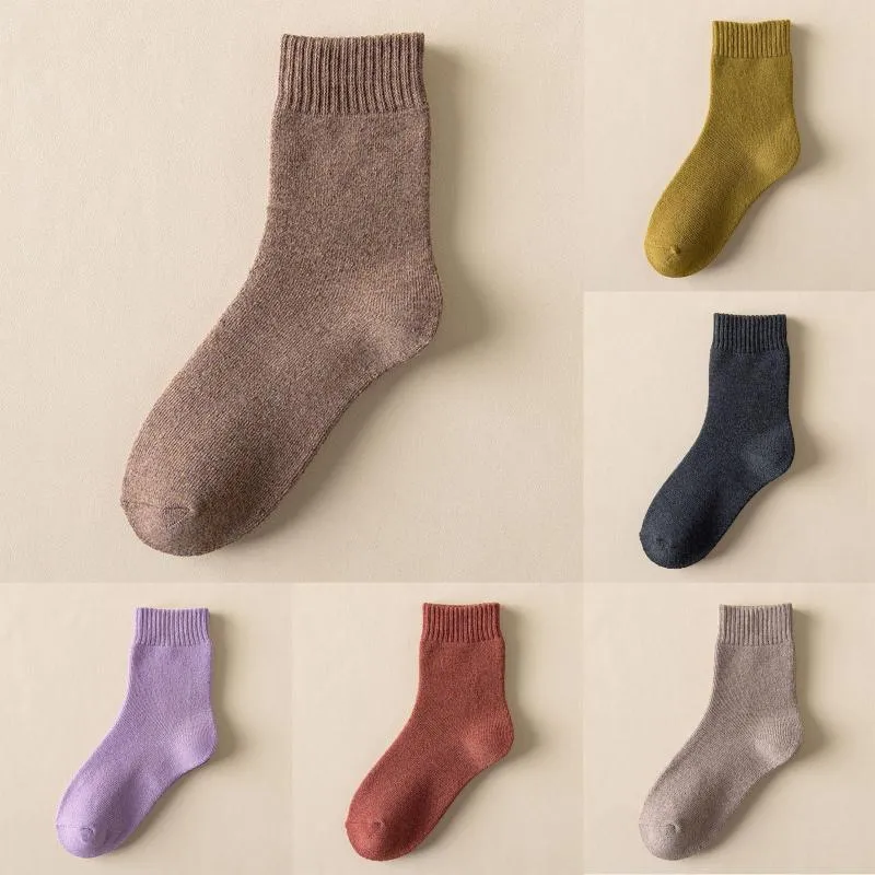 Chaussettes chaudes d'hiver pour hommes et femmes, laine de coton thermique plus épaisse, solide, rétro, Harajuku, neige, courtes, assorties avec tout