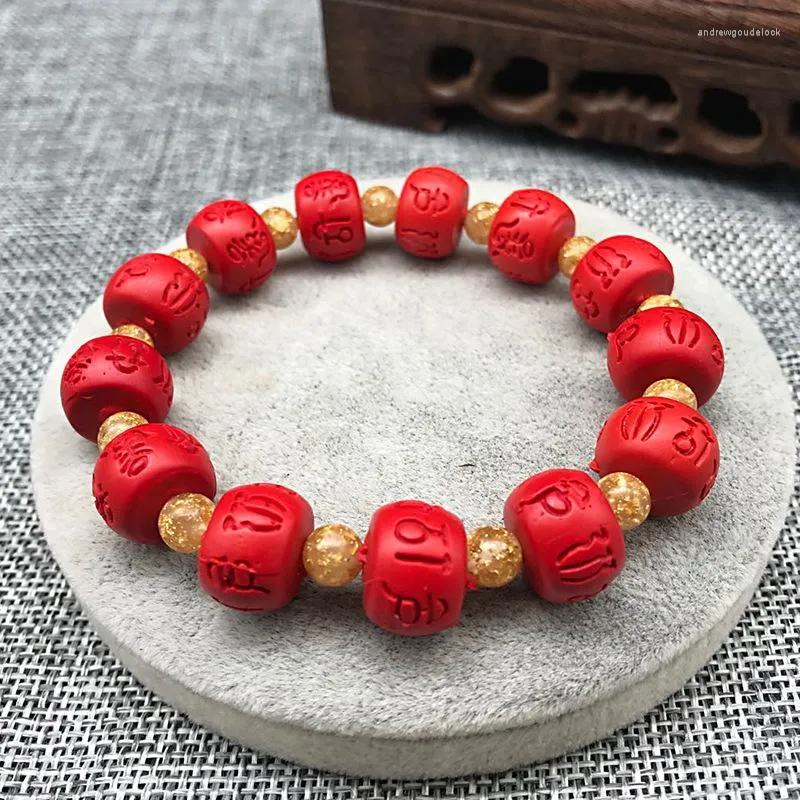 Charm-Armbänder, modisches einfaches Zinnober-Armband, rotes Sechs-Charakter-Mantra, buddhistische Perlen, religiöser Glücksreichtum, Schmuck, Geburtstagsgeschenk