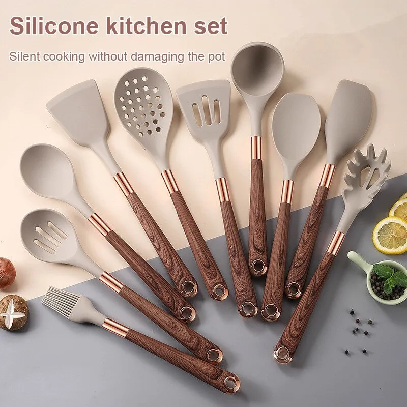 Set di pentole 1 set Set di utensili da cucina albicocca nero Materiale in silicone No Hurt the Pot 5 set Opzioni per utensili da cucina 230901