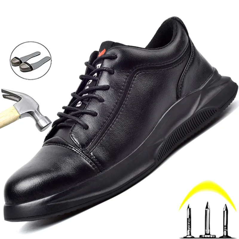 Bottes Chaussures de sécurité en cuir pour hommes, bout en acier, Anti-écrasement, Anti-crevaison, imperméable, Anti-brûlure, industriel, 230901