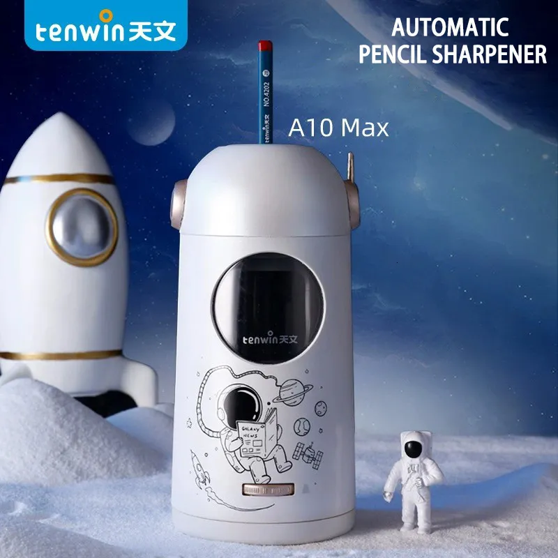 Kalem keskinleştiricileri Tenwin A10 Max Öğrenciler Kırtasiye Otomatik Yükselen Kalem Keşferi Type-C Astronot Karikatür Okulu Elektrikle Kalemeler Kalemler 230904