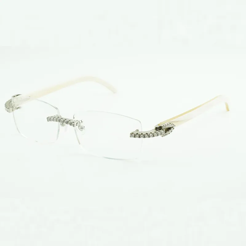 Pietre Moissanite Montature per occhiali Diamond infinite 3524012 Occhiali da sole buff con gambe in corno di bufalo bianco naturale e lenti trasparenti da 56 mm
