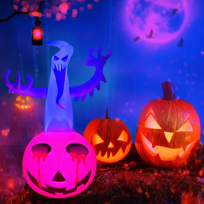 Citrouille gonflable fantôme pour Halloween, décoration d'horreur en larmes, portant des lumières LED colorées, nouvelle collection