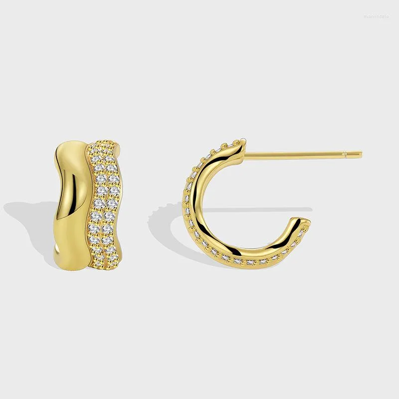 Stud Earrings 18K Gold Plated Double Layers C Letter Earring For Women Wave Geometric Paved CZ Zircon Charm Teen Party Jewelry Ear Buckle