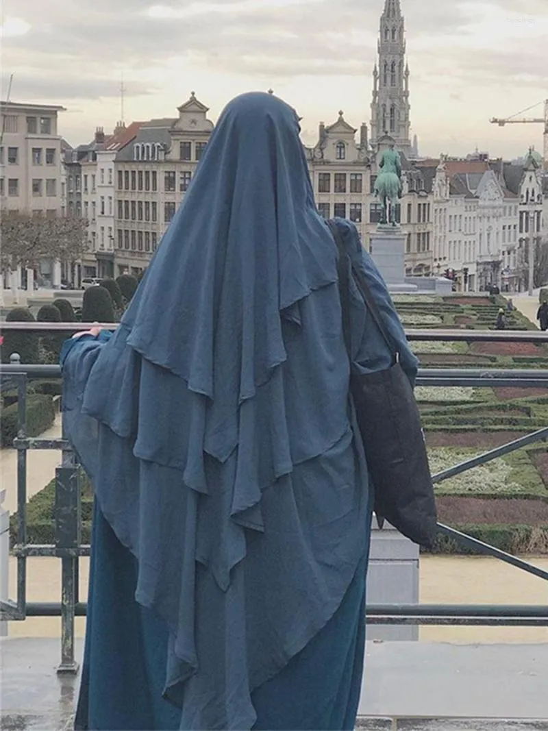 Abbigliamento etnico Musulmano Lungo Khimar Indumento formale di preghiera Hijab Donna 3 strati Khimars Ramadan Niqab Burka Namaz Musulman Eid Djellaba