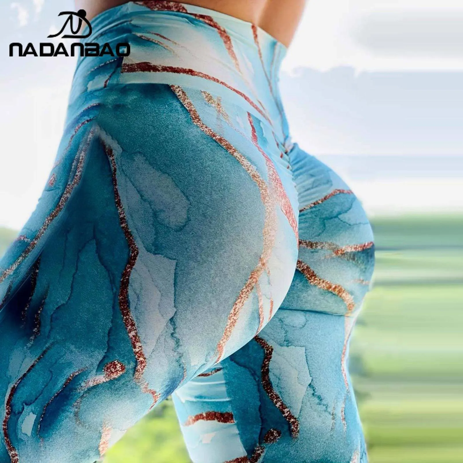 DHgate Womens Marble Printed Blue Leggings High Waisted Workout Pants for Outdoor Fitness and Sports Apparel