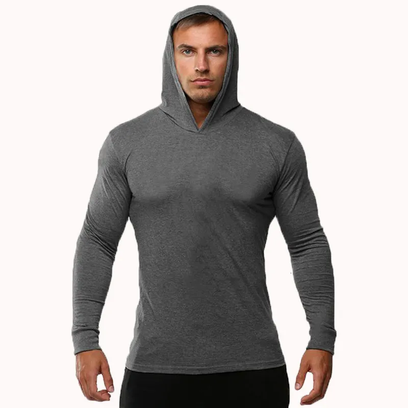 Erkek Hoodies Sweatshirtler Yaz İnce Uzun Kollu Kapüşonlu Avrupa Boyutu Erkek Fitness Sports Boş Zaman Koşu Eğitim Salonu% 100 Pamuk Kazak 230901