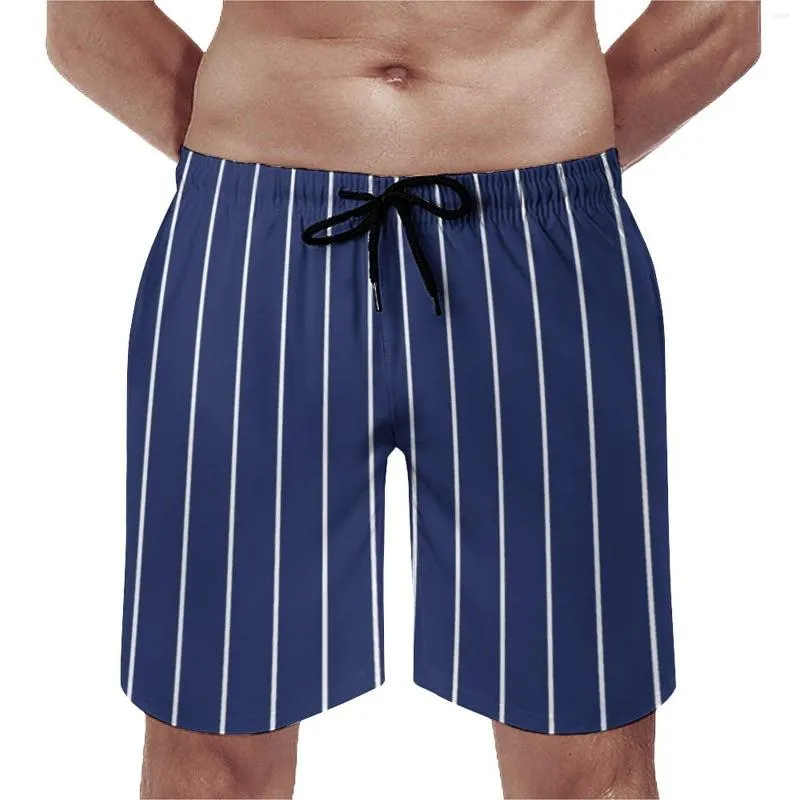 Мужские шорты Классические полосатые летние синие и белые линии Гавайские пляжные шорты Спортивные плавки для серфинга Удобный дизайн