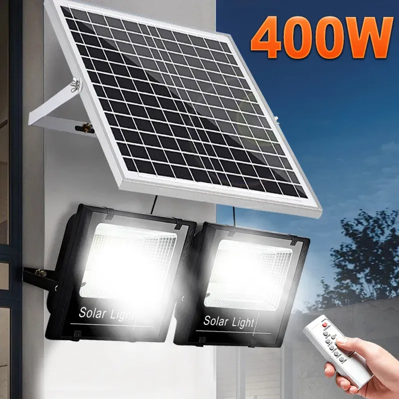 Le jardin solaire de 2 têtes allume les projecteurs solaires extérieurs de maison d'inondation avec télécommande lumière LED waterproof lampe murale LL