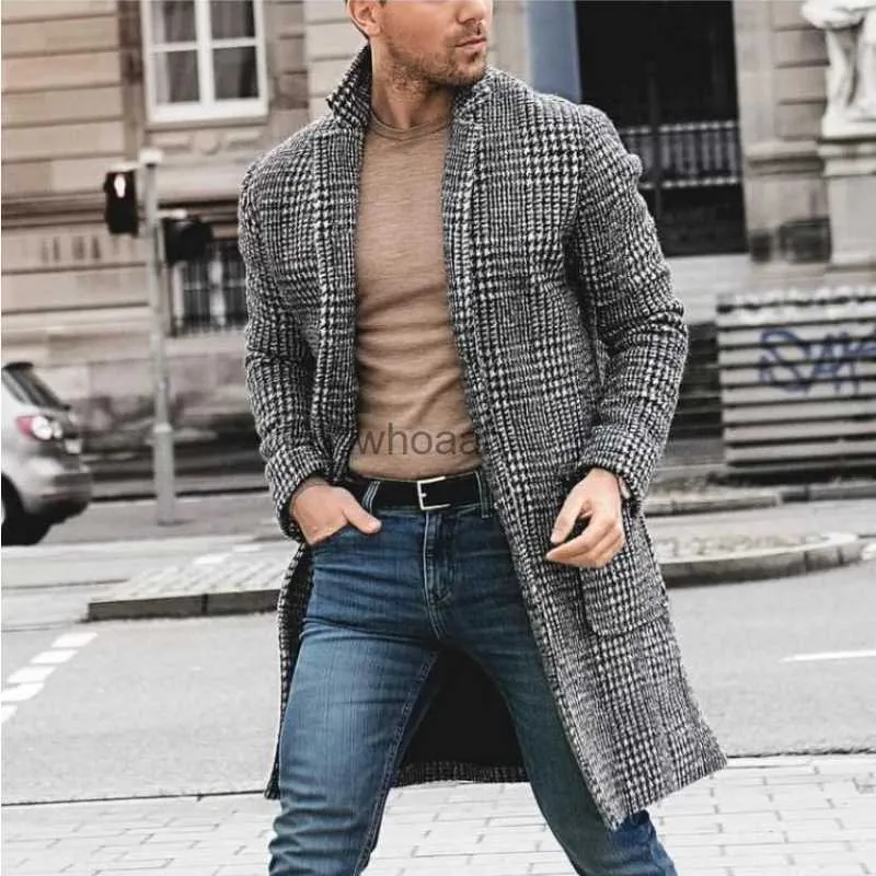 Women's Wool Blends 2023 Autumn Winter Luxury Tweed Coat Men Long Sleeve Trench Coat Plaid Vintage Slim Mid-length Windbreaker Brands Outerwear HKD230904