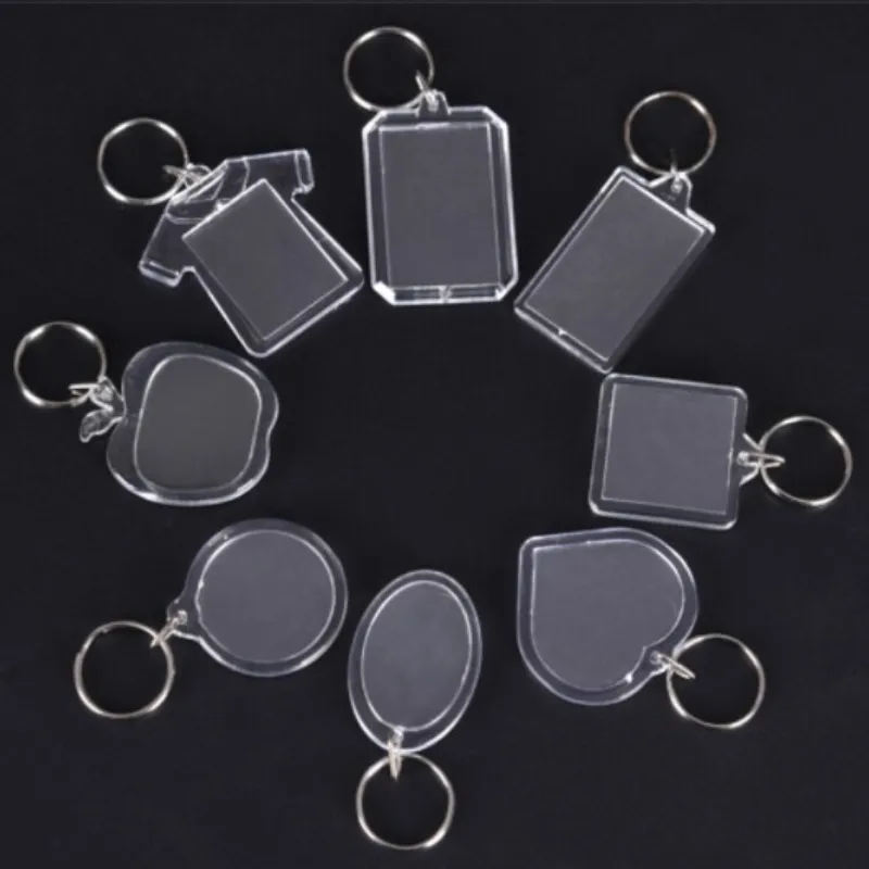 Porte-clés en plastique acrylique, coque vide, porte-clés Transparent, cadre Photo, porte-clés géométrique