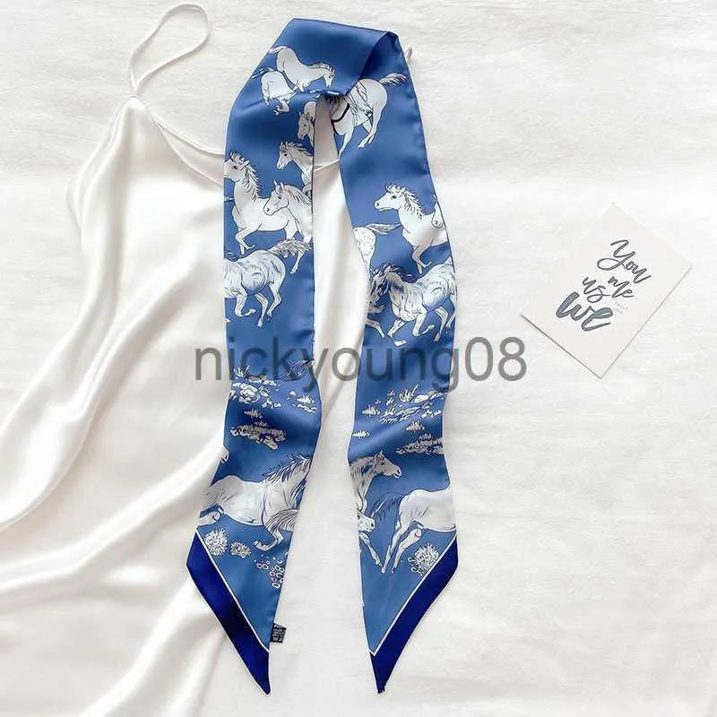 Hängande halsdukar Fashion NeckerChief Hair Scarfs For Women Printed pannband Silk Feel Head Scarf 9*140 cm lång handledband Skinny Bag Scarves X0904