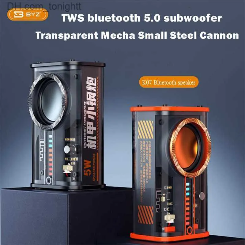 Alto-falantes portáteis K07 Preto Transparente Mecha Bluetooth Speaker Wireless Audio Altifalante TWS Caixa de som estéreo com RGB Rhythm Light Subwoofer Q230904
