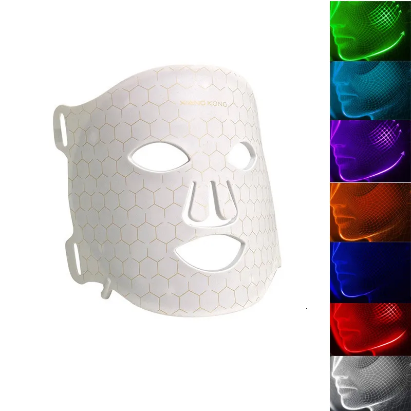 Face Care Devices LED terapi Anti penuaan Led 7 warna masker foton canggih 110 manik manik lampu merah inframerah fleksibel silikon lembut 230904
