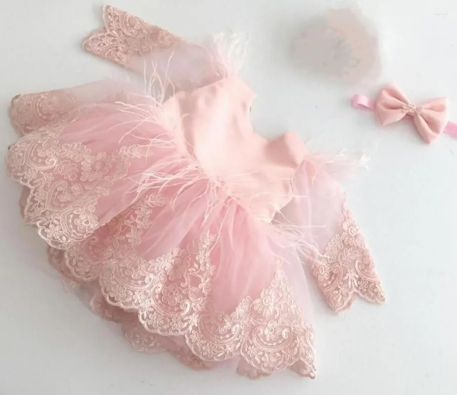 Girl Dresses Cute Baby Girls Dress For Birthday Lace Feather Fluffy Infant Tutu Handmade Party Gown Christmas