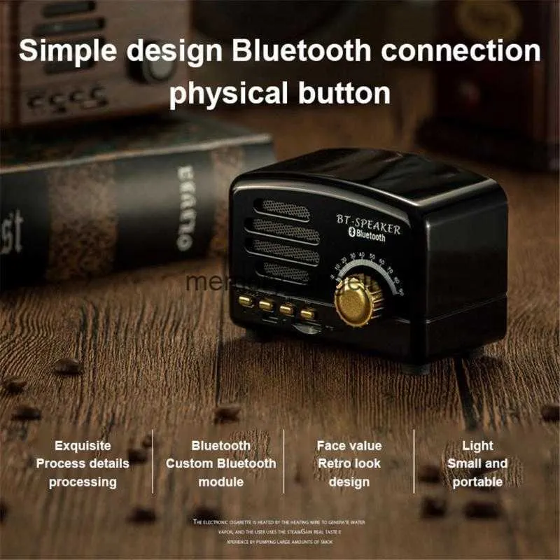 Портативные колонки Bluetooth-динамик 2 дюйма 1200 мАч Мини-карта Радио Длительное время автономной работы Умный светодиодный источник света Мини-динамик Ретро-аудио 5 Вт HKD230904