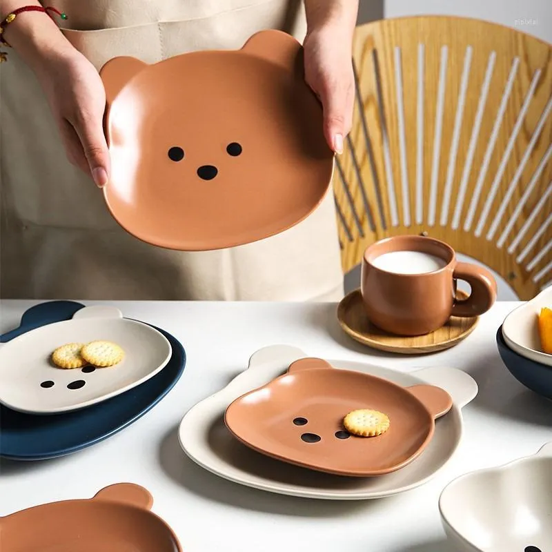 Tigelas Kawaii Urso Dos Desenhos Animados Cerâmica Tigela Prato Talheres Bonito Fruta Macarrão Café da Manhã Salada Sobremesa Utensílios para Cozinha