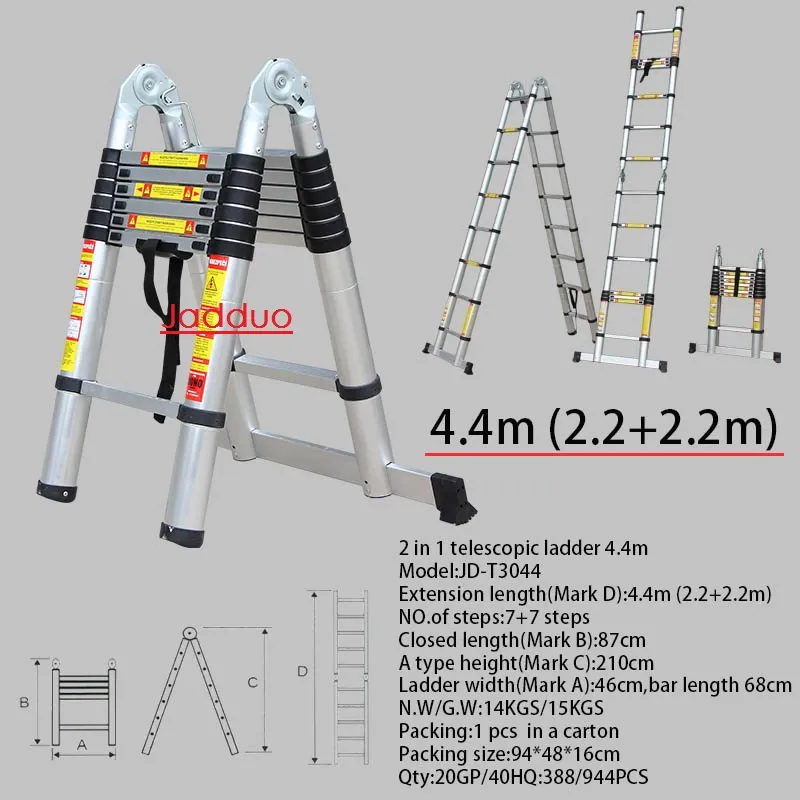2 In 1 Multipurpose Telescopic Ladder/EN131 Stable/6063-T5 Aluminum Alloy