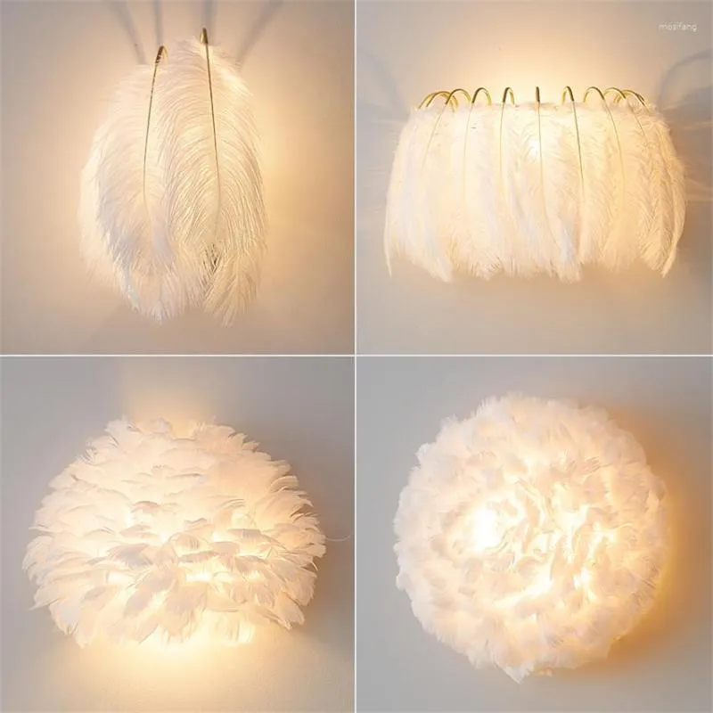 Wall Lamp Nordic Feather White Lamps Princess Room Bedroom Modern Girl Bedside Sconces Lights Children's Deco Lighting