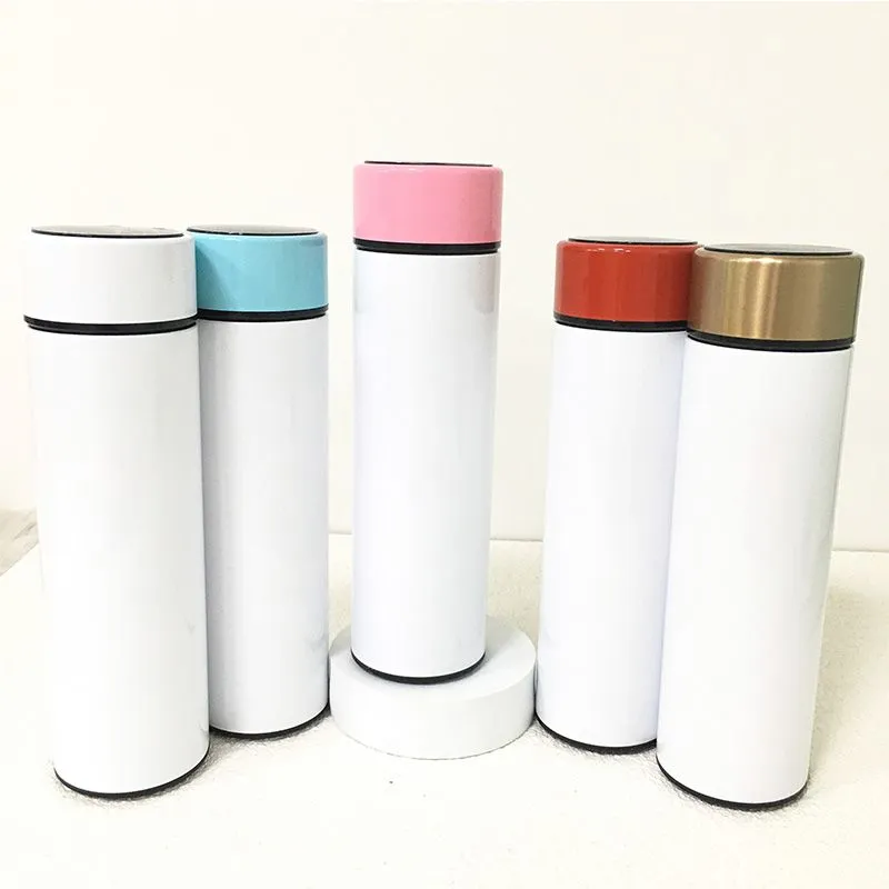 Sublimation Water Bottle With LED Touch Display Temperature 500ml Straight Tumbler Stainless Steel Vacuum Coffee Mug Fetival Party Gift