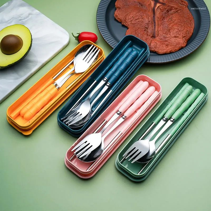 Ensembles de vaisselle 3 pièces/ensemble vaisselle en acier inoxydable baguettes fourchette cuillère couverts portables travail à domicile étudiants voyage cuisine