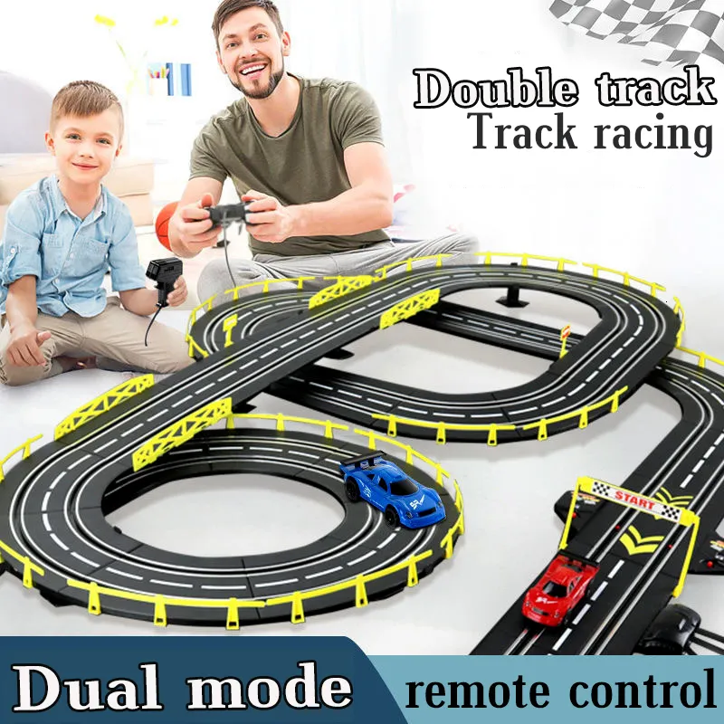 Gegoten model 1/43 elektrische treinwagon dubbele afstandsbediening autoracebaan speelgoed Autorama Circuit Voiture elektrische spoorwegslot raceauto speelgoed 230901