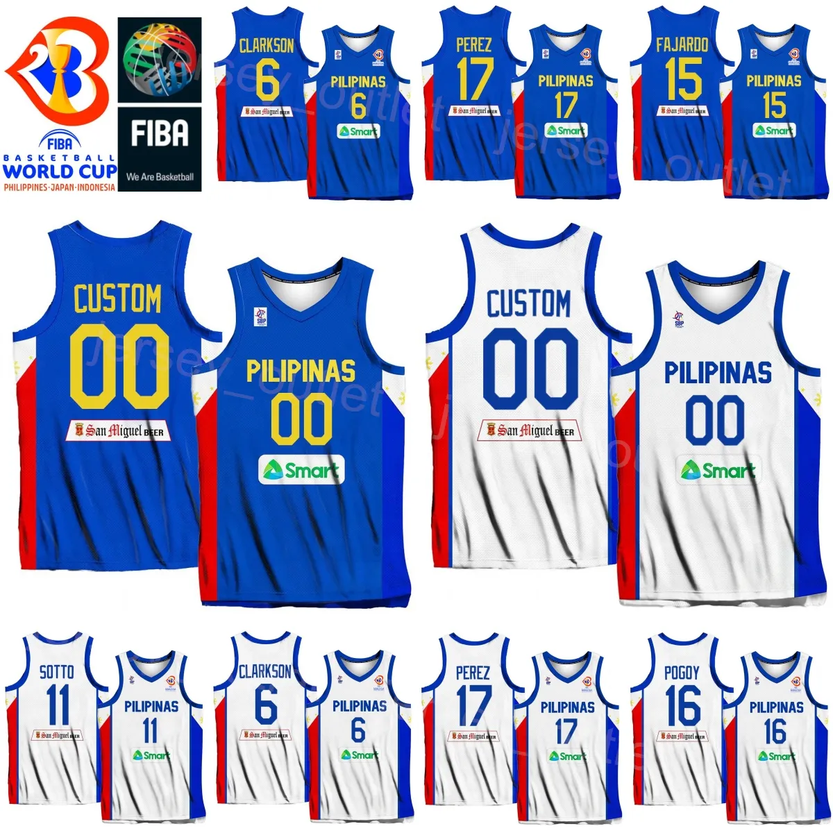 Printed Basketball Philippines World Cup 2023 Jerseys 8 SCOTTIE THOMPSON 11 KAI ZACHARY SOTTO 23 RHENZ ABANDO 4 Kiefer RAVENA 17 Jaymar PEREZ 6 CLARKSON ROGER POGOY